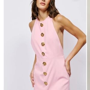 AKIRA Pink Backless Dress with Gold Buttons